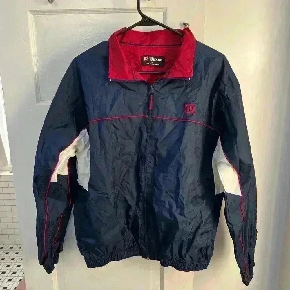 Wilson Brand navy blue and red windbreaker zip‎ up